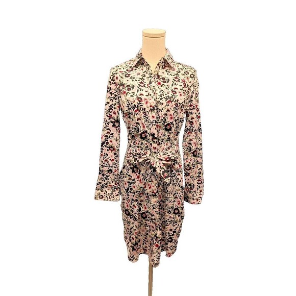 UNTUCKit Simone Tie‎ Waist Floral Button Front Cotton Stretch Shirt Dress Size 4 - Picture 2 of 10
